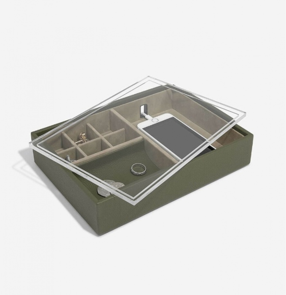 Låda för Accessoarer med displaylock, STACKERS VALET BOX, 18 x 25 x H 6 cm , Olivgrön i gruppen Förvaring / Sovrumsförvaring / Smyckesförvaring hos SmartaSaker.se (41730)