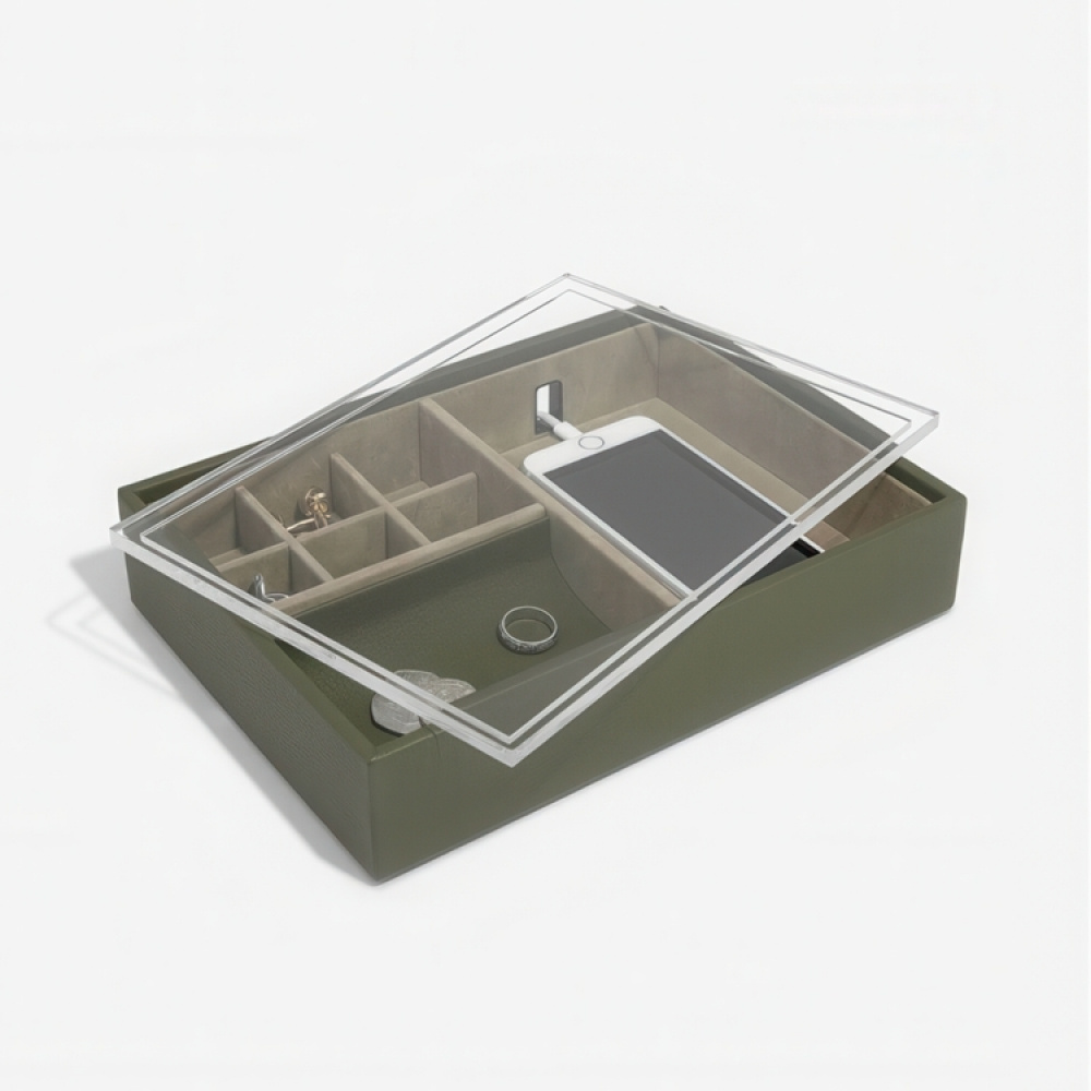 Låda för Accessoarer med displaylock, STACKERS VALET BOX, 18 x 25 x H 6 cm , Olivgrön i gruppen Förvaring / Sovrumsförvaring / Smyckesförvaring hos SmartaSaker.se (41730)