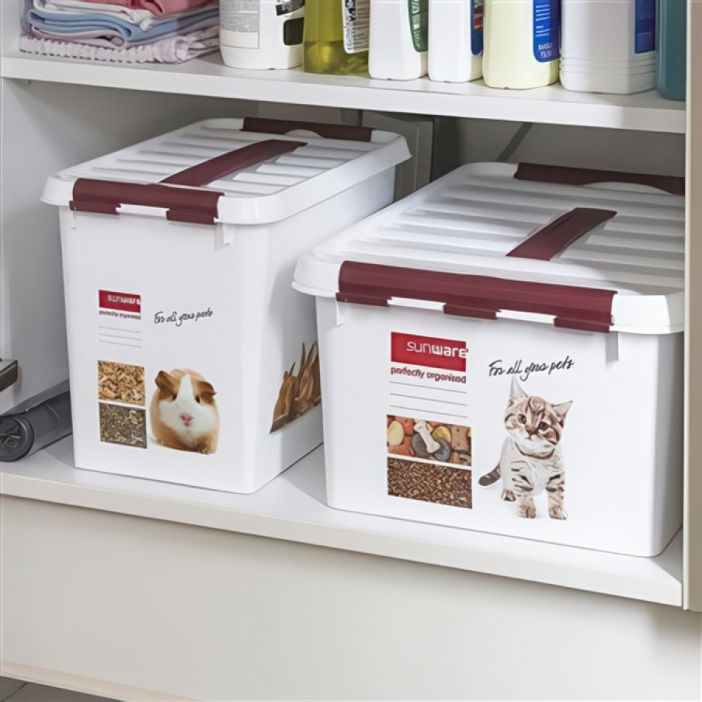Låda för Djurfoder med handtag, 15 L, PET STORAGE MEDIUM, 40 x 30 x H 18cm, Vit / Vinröd i gruppen Förvaring / Köksförvaring / Förvaringsburkar hos SmartaSaker.se (41732)