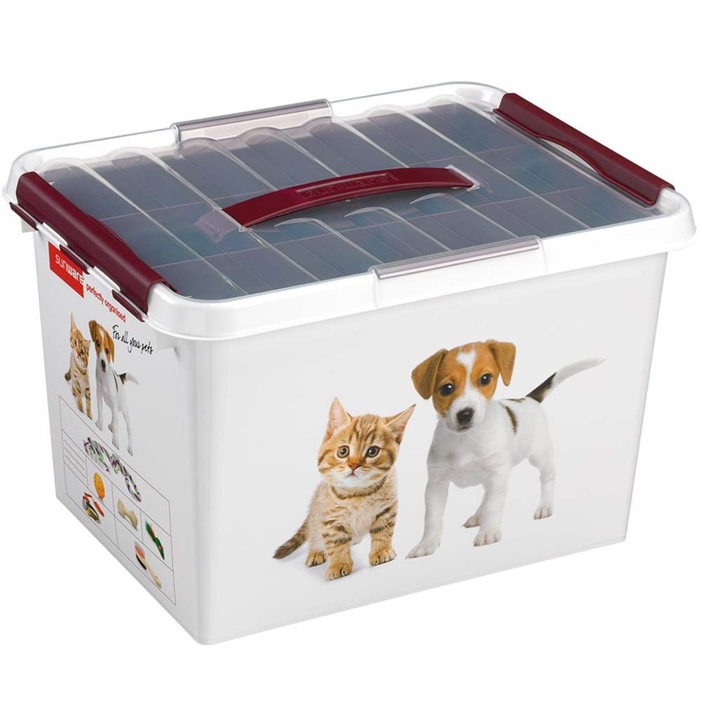 Låda för Husdjurstillbehör, med handtag, 22 L, PET STORAGE LARGE, 40 x 30 x H 26 cm, Vit / Vinröd i gruppen Förvaring / Förråd- och garageförvaring hos SmartaSaker.se (41733)