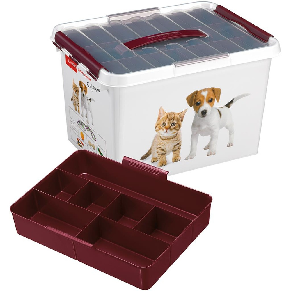 Låda för Husdjurstillbehör, med handtag, 22 L, PET STORAGE LARGE, 40 x 30 x H 26 cm, Vit / Vinröd i gruppen Förvaring / Förråd- och garageförvaring hos SmartaSaker.se (41733)