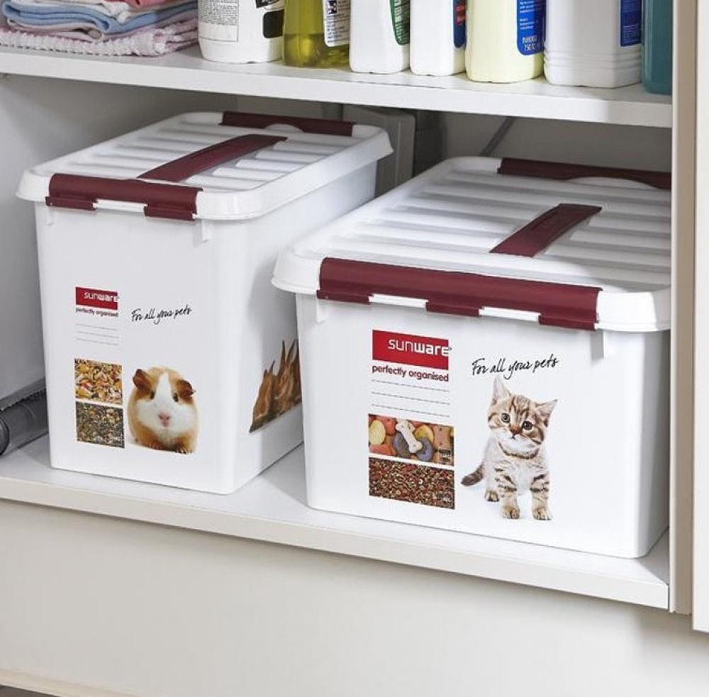 Låda för Husdjurstillbehör, med handtag, 22 L, PET STORAGE LARGE, 40 x 30 x H 26 cm, Vit / Vinröd i gruppen Förvaring / Förråd- och garageförvaring hos SmartaSaker.se (41733)