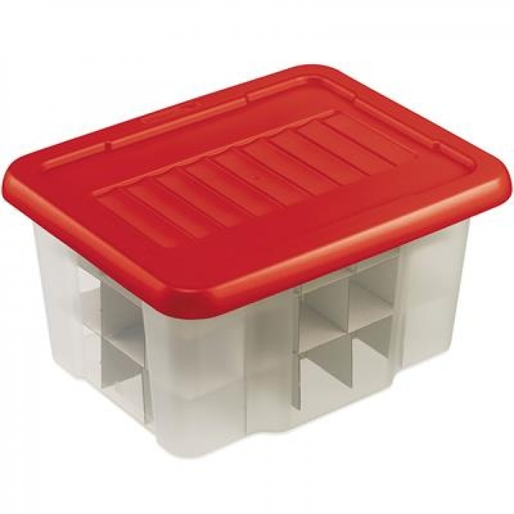 Låda för julpynt, 24 Liter, X-MAS BOX, 43 x 34,5 x H 22,5 cm, Klar / Röd i gruppen Förvaring / Förråd- och garageförvaring hos SmartaSaker.se (41734)