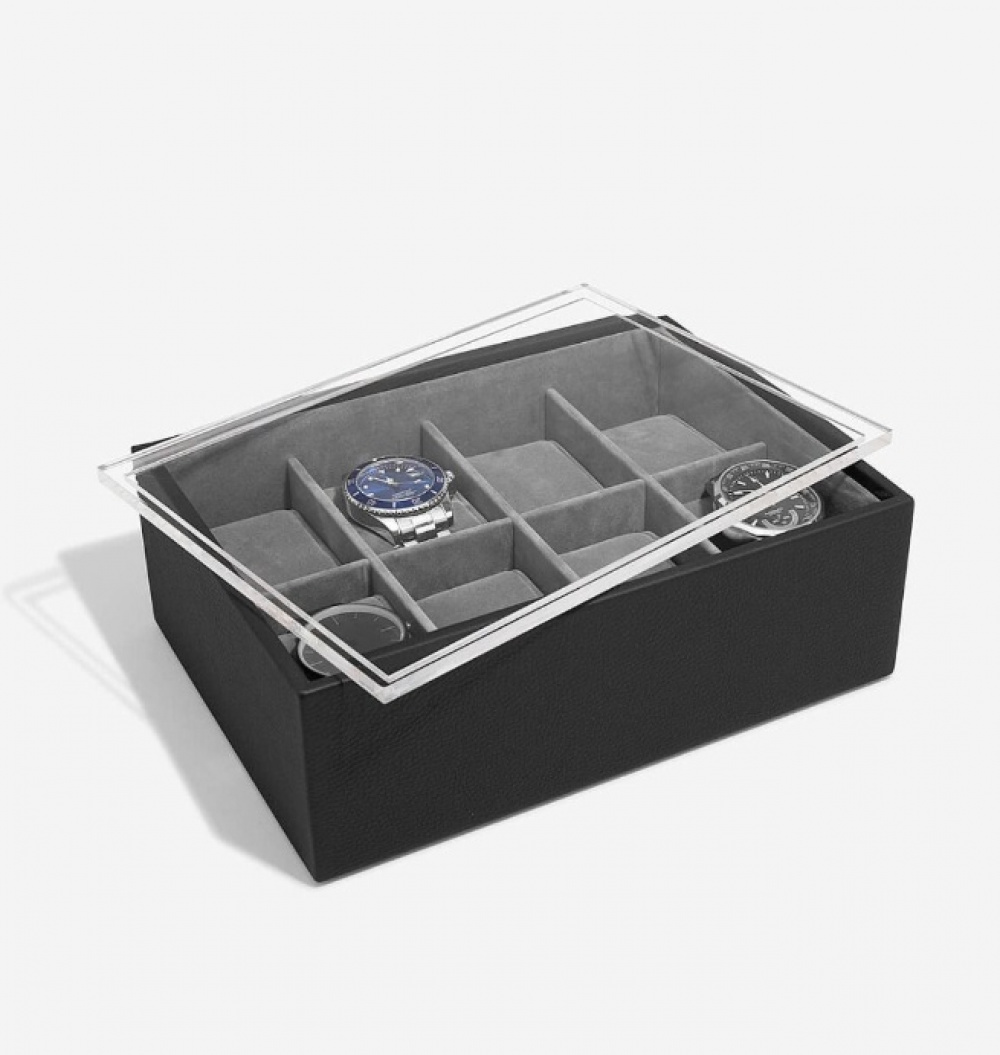 Låda för klockor med displaylock, STACKERS WATCH BOX, 18 x 26 x H 9,5 cm Svart i gruppen Förvaring / Sovrumsförvaring / Klocklådor hos SmartaSaker.se (41738)