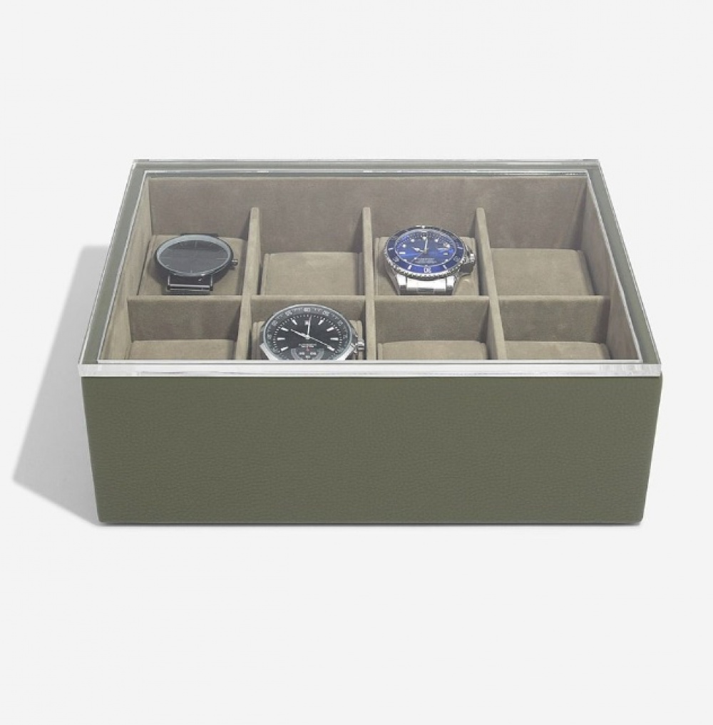 Låda för klockor med displaylock, STACKERS WATCH BOX, 18 x 26 x H 9,5 cm, Olivgrön i gruppen Förvaring / Sovrumsförvaring / Klocklådor hos SmartaSaker.se (41739)