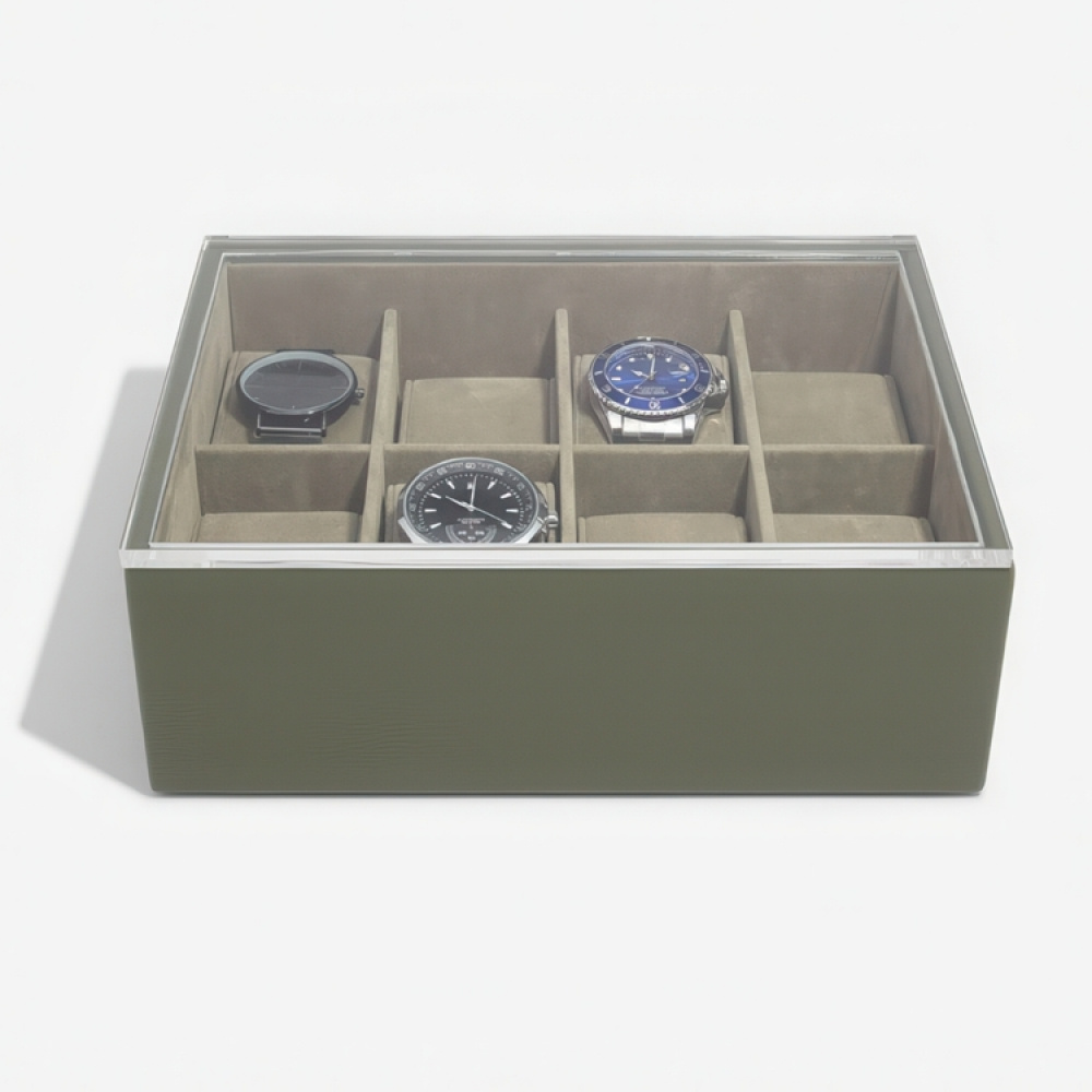 Låda för klockor med displaylock, STACKERS WATCH BOX, 18 x 26 x H 9,5 cm, Olivgrön i gruppen Förvaring / Sovrumsförvaring / Klocklådor hos SmartaSaker.se (41739)
