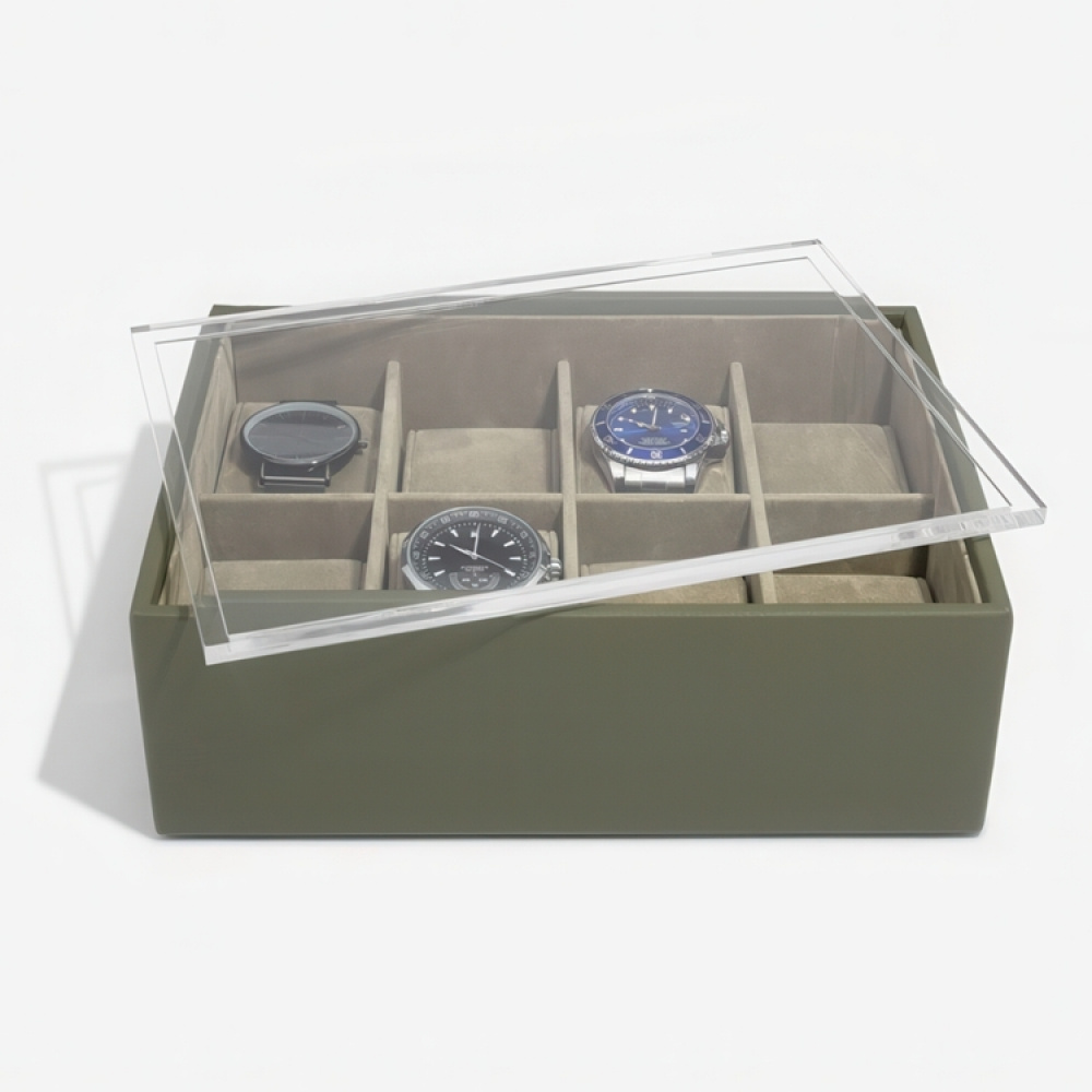 Låda för klockor med displaylock, STACKERS WATCH BOX, 18 x 26 x H 9,5 cm, Olivgrön i gruppen Förvaring / Sovrumsförvaring / Klocklådor hos SmartaSaker.se (41739)