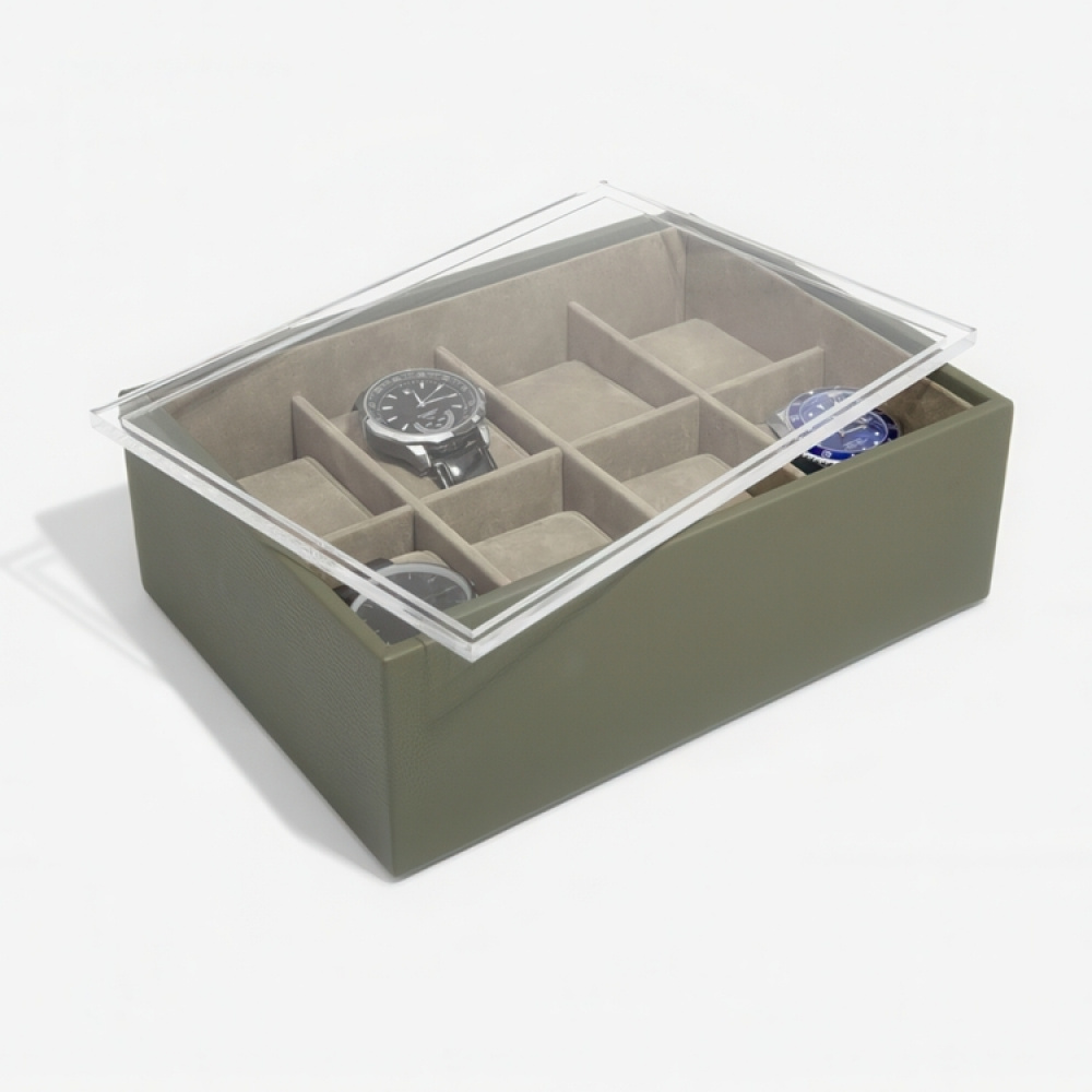 Låda för klockor med displaylock, STACKERS WATCH BOX, 18 x 26 x H 9,5 cm, Olivgrön i gruppen Förvaring / Sovrumsförvaring / Klocklådor hos SmartaSaker.se (41739)