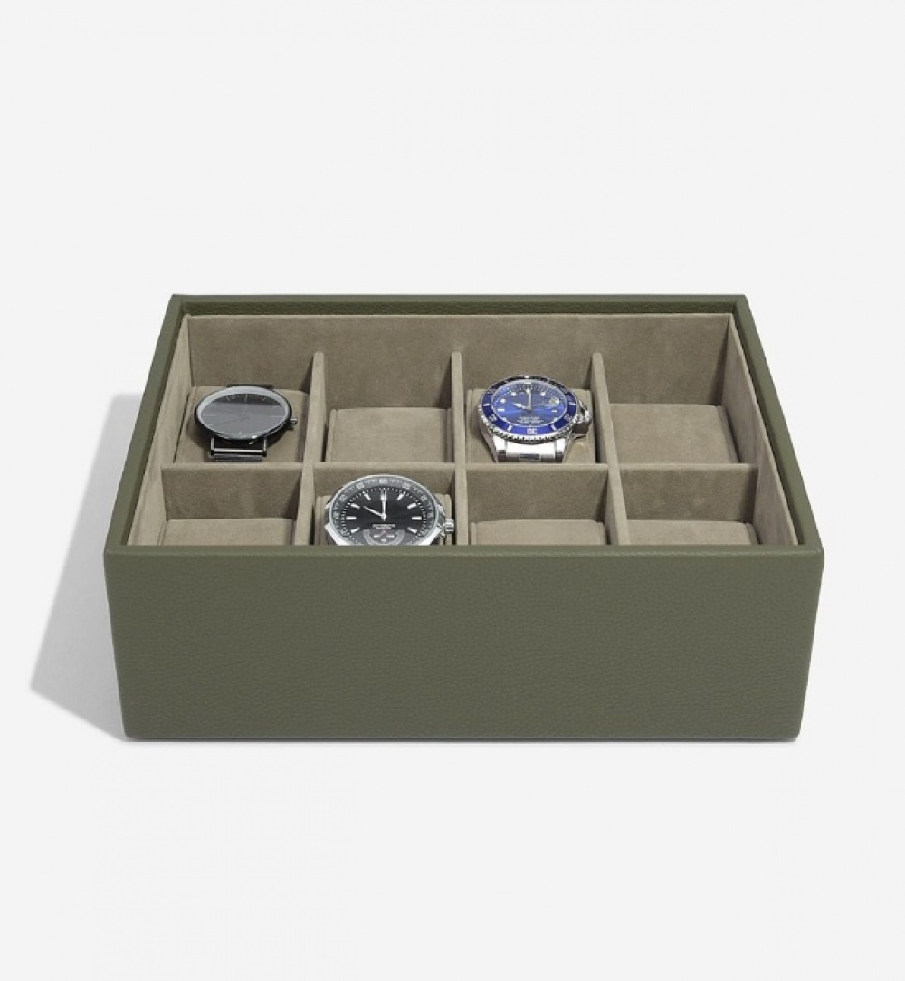 Låda för klockor med displaylock, STACKERS WATCH BOX, 18 x 26 x H 9,5 cm, Olivgrön i gruppen Förvaring / Sovrumsförvaring / Klocklådor hos SmartaSaker.se (41739)