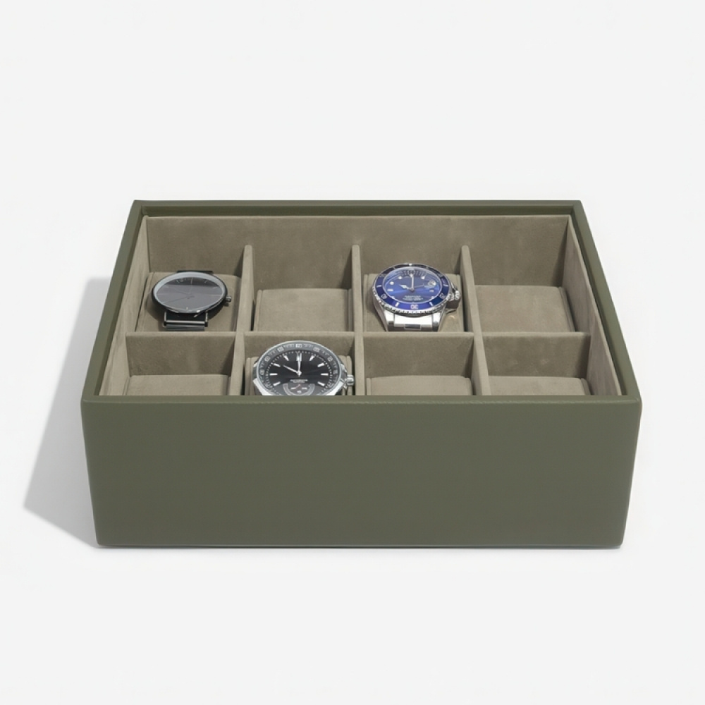 Låda för klockor med displaylock, STACKERS WATCH BOX, 18 x 26 x H 9,5 cm, Olivgrön i gruppen Förvaring / Sovrumsförvaring / Klocklådor hos SmartaSaker.se (41739)