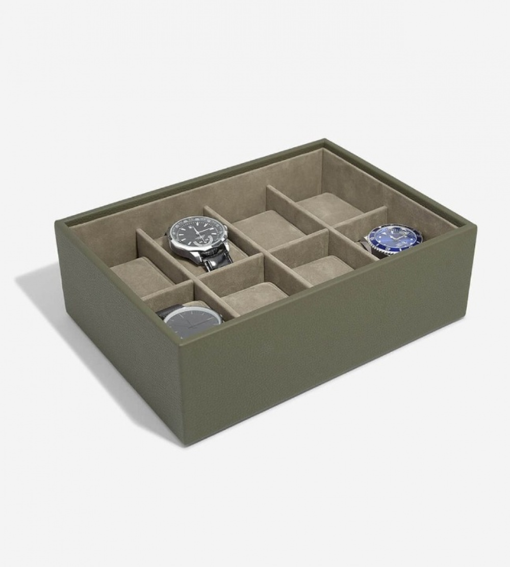 Låda för klockor med displaylock, STACKERS WATCH BOX, 18 x 26 x H 9,5 cm, Olivgrön i gruppen Förvaring / Sovrumsförvaring / Klocklådor hos SmartaSaker.se (41739)