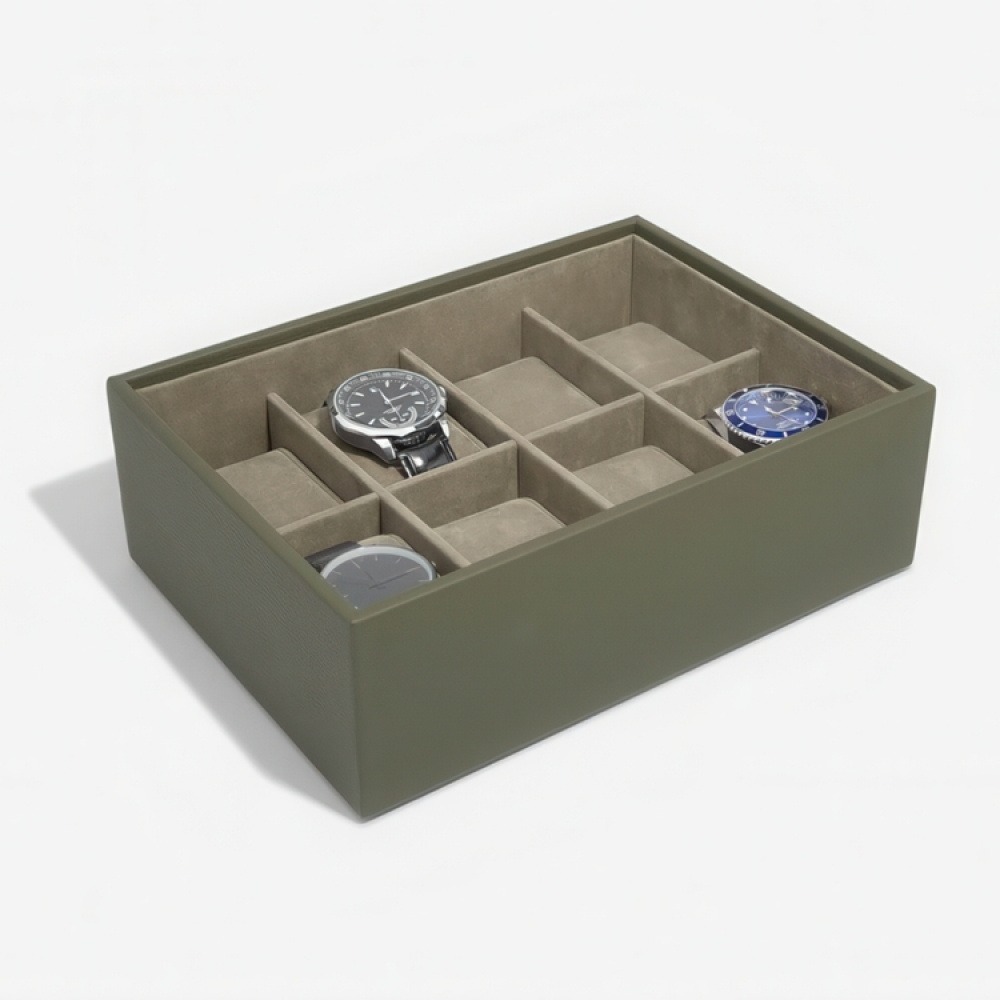 Låda för klockor med displaylock, STACKERS WATCH BOX, 18 x 26 x H 9,5 cm, Olivgrön i gruppen Förvaring / Sovrumsförvaring / Klocklådor hos SmartaSaker.se (41739)