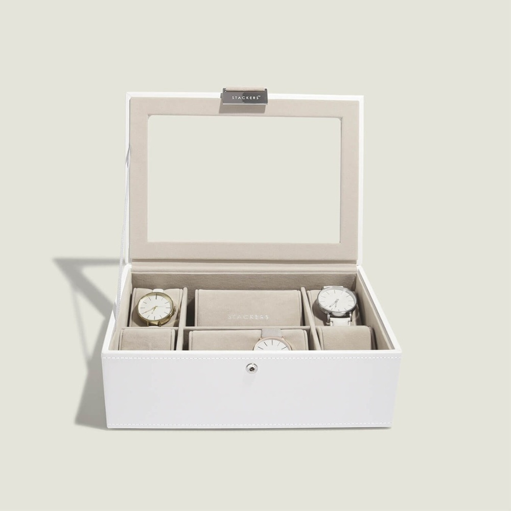 Låda för klockor med glaslock, STACKERS 8 PIECE WATCH BOX, 19 x 26 x H 9 cm, Vit i gruppen Förvaring / Sovrumsförvaring / Klocklådor hos SmartaSaker.se (41741)