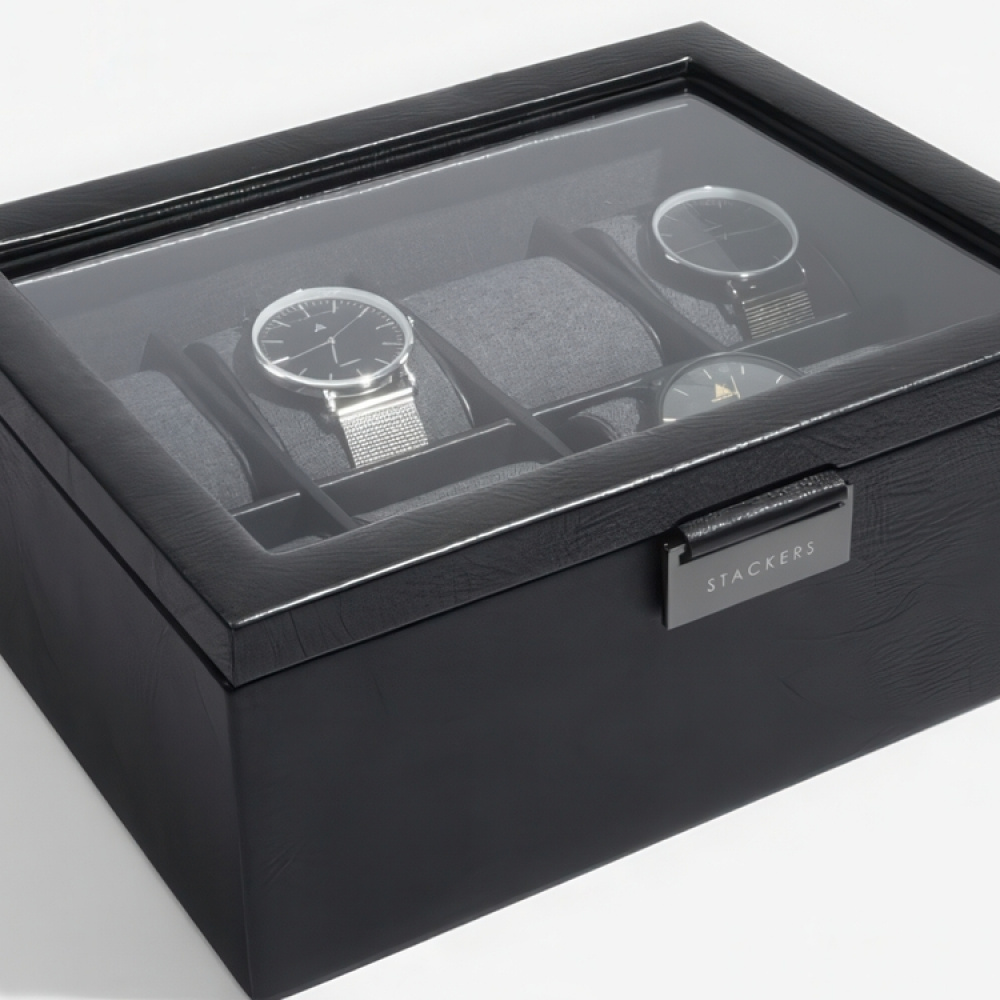 Låda för klockor med glaslock, STACKERS 8 PIECE WATCH BOX, 19,5 x 24 x H 9,5 cm i gruppen Förvaring / Sovrumsförvaring / Klocklådor hos SmartaSaker.se (41742)