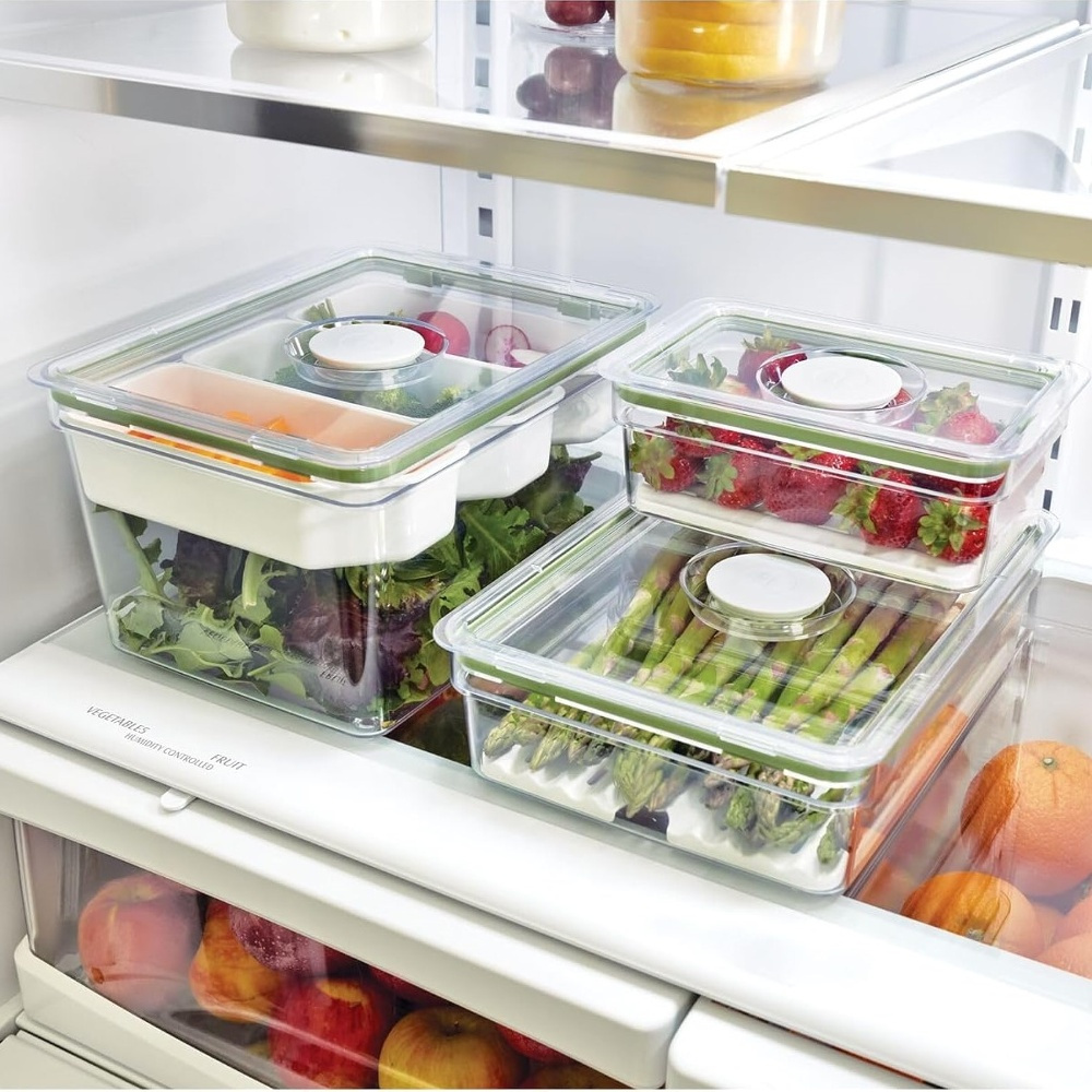 Låda för kylen, 2 L, ID FRESH LARGE SHORT PRODUCE BIN, 20 x 26,5 x H 8 cm, Klar / Grön i gruppen Förvaring / Köksförvaring / Kylskåpsförvaring hos SmartaSaker.se (41748)