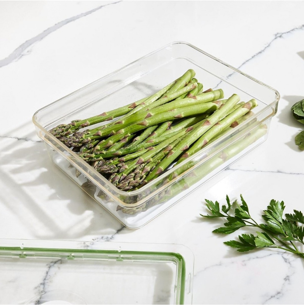 Låda för kylen, 2 L, ID FRESH LARGE SHORT PRODUCE BIN, 20 x 26,5 x H 8 cm, Klar / Grön i gruppen Förvaring / Köksförvaring / Kylskåpsförvaring hos SmartaSaker.se (41748)