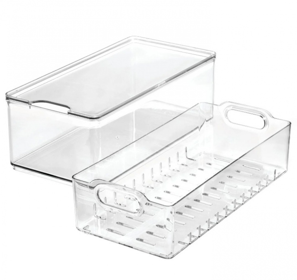 Låda för kylen, med lock och durkslag, THE HOME EDIT LARGE BERRY BIN, 15,2 x 30,5 x H10,8 cm, Transparent i gruppen Förvaring / Köksförvaring / Kylskåpsförvaring hos SmartaSaker.se (41751)