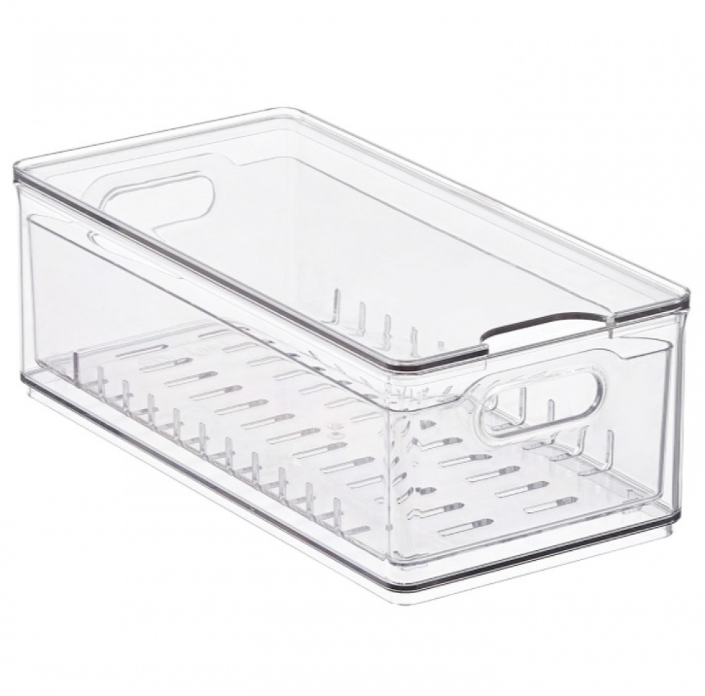Låda för kylen, med lock och durkslag, THE HOME EDIT LARGE BERRY BIN, 15,2 x 30,5 x H10,8 cm, Transparent i gruppen Förvaring / Köksförvaring / Kylskåpsförvaring hos SmartaSaker.se (41751)