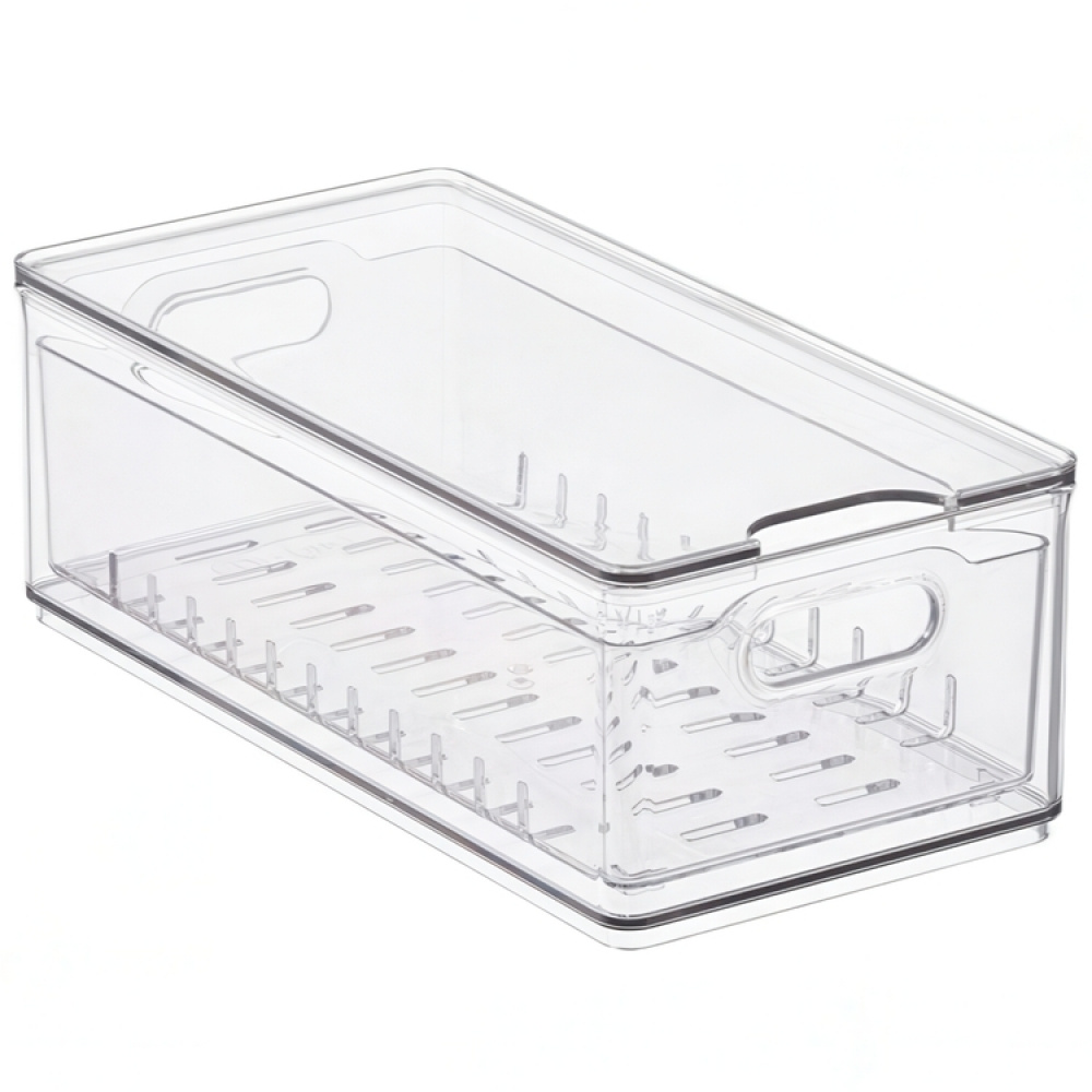 Låda för kylen, med lock och durkslag, THE HOME EDIT LARGE BERRY BIN, 15,2 x 30,5 x H10,8 cm, Transparent i gruppen Förvaring / Köksförvaring / Kylskåpsförvaring hos SmartaSaker.se (41751)