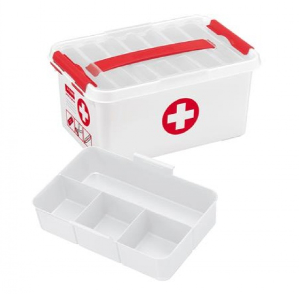 Låda för Medicin, Med handtag, 6 Liter, FIRST AID SMALL, 30 x 20 x H14 cm, Vit / Röd i gruppen Förvaring hos SmartaSaker.se (41753)