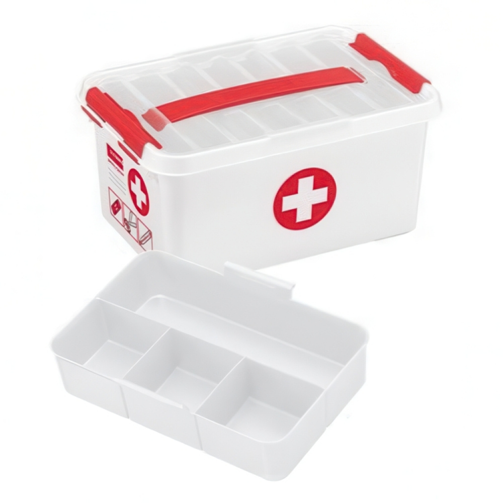 Låda för Medicin, Med handtag, 6 Liter, FIRST AID SMALL, 30 x 20 x H14 cm, Vit / Röd i gruppen Förvaring / Badrumsförvaring hos SmartaSaker.se (41753)