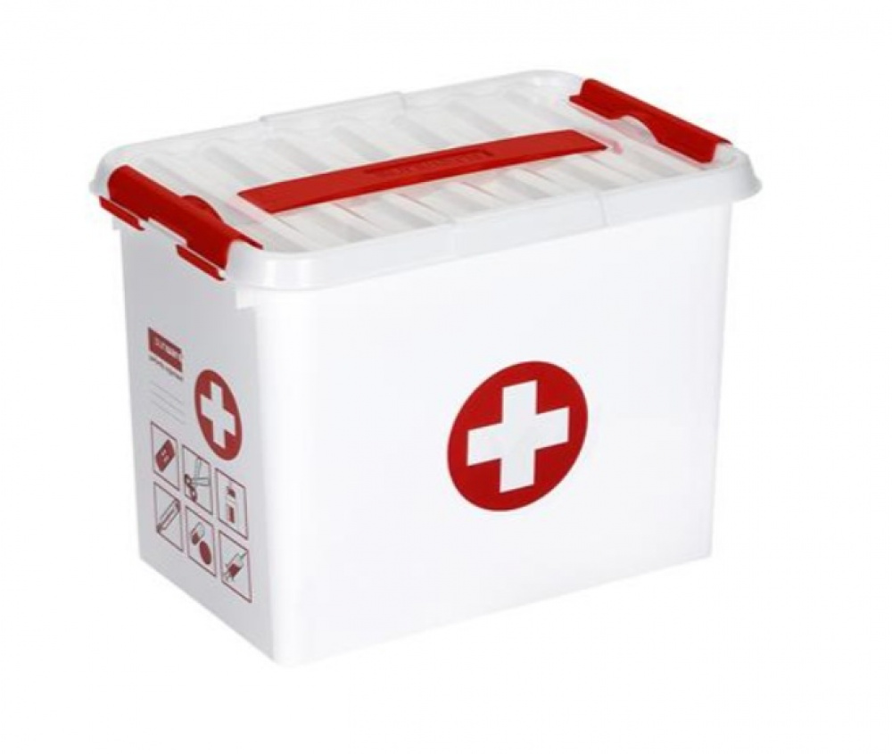 Låda för Medicin, Med handtag, 9 Liter, FIRST AID MEDIUM, 30 x 20 x H22 cm, Vit / Röd i gruppen Förvaring hos SmartaSaker.se (41754)