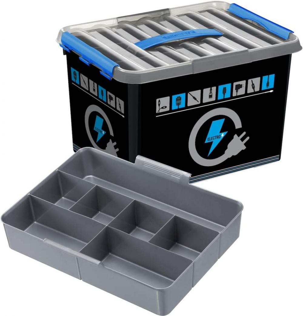 Låda för Sladdar och Elprylar, 22 L, ELECTRONICS STORAGE BOX, 40 x 30 x H 26 cm, Svart / Blå i gruppen Förvaring / Förvaringslådor hos SmartaSaker.se (41755)