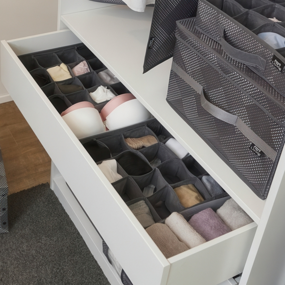 Låda för sortering 16 fack, PIXEL DRAWER ORGANISER, 32 x 32 x H 8 cm, Grå i gruppen Förvaring / Garderobsförvaring / Sorteringslådor hos SmartaSaker.se (41758)