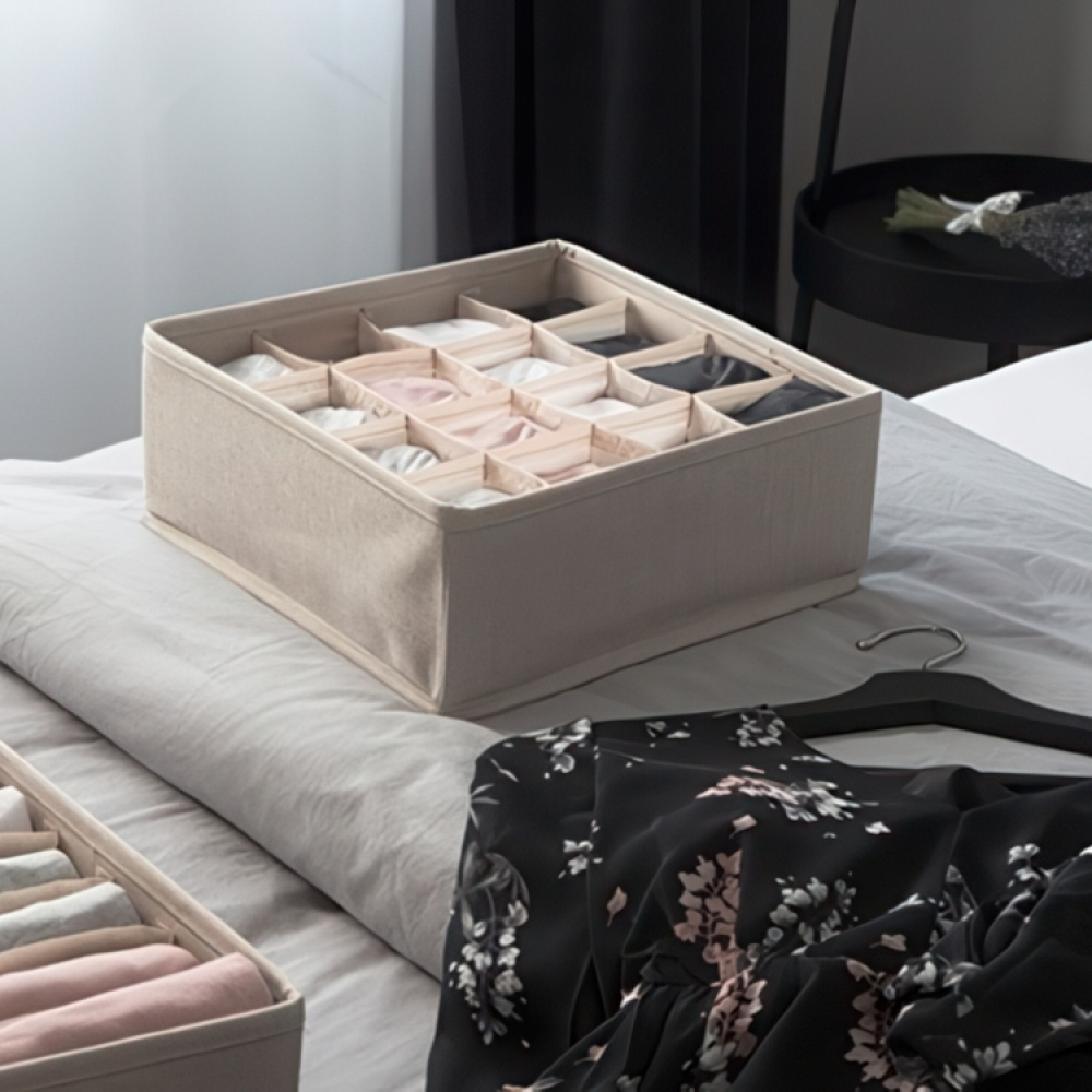 Låda för sortering, 16 fack, BIGSO SOFT DRAWER SQUARE ORGANIZER, 29 x 29 x H 11 cm i gruppen Förvaring / Garderobsförvaring / Sorteringslådor hos SmartaSaker.se (41761)