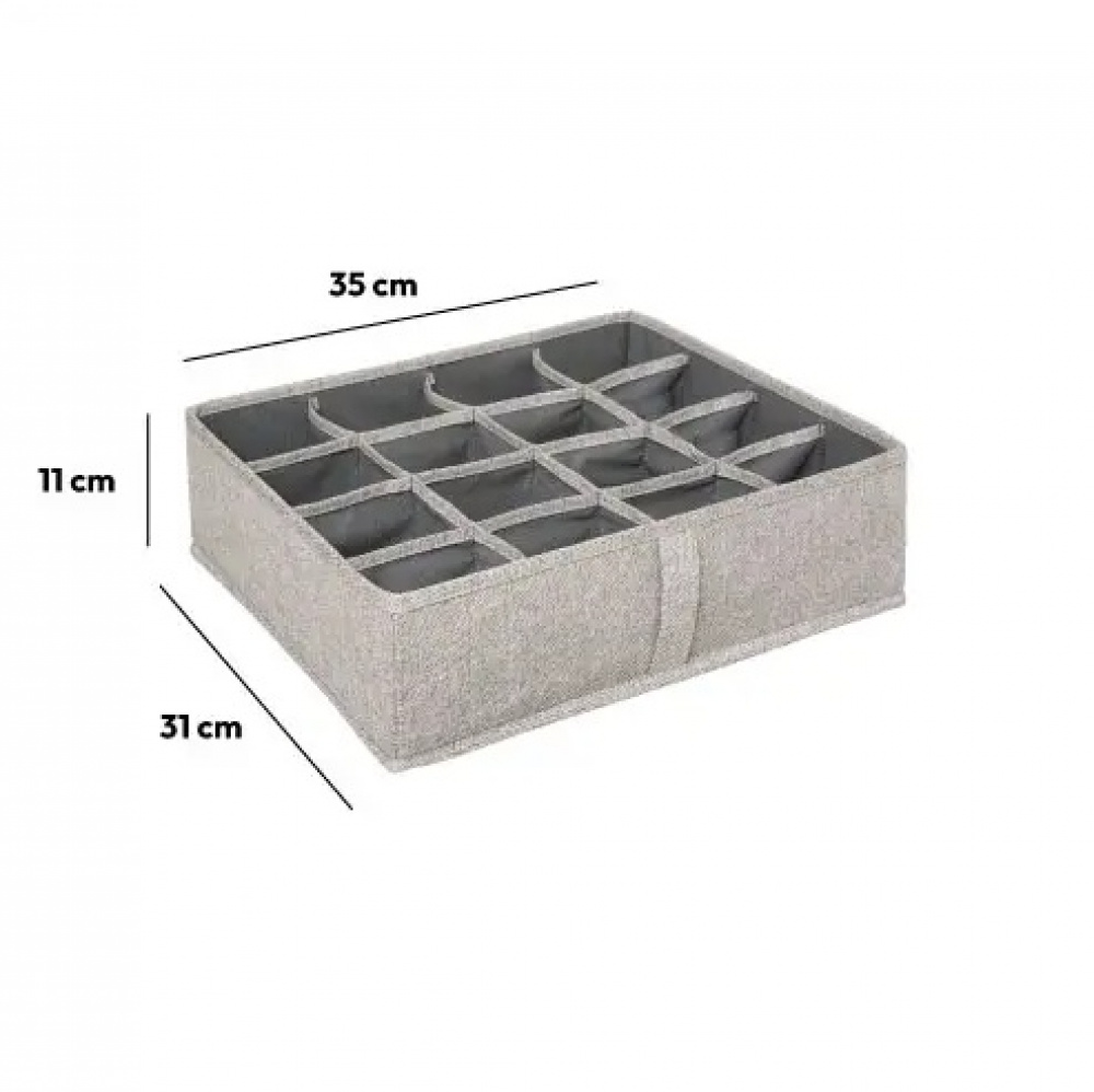 Låda för sortering, 16 fack, ORGA DRAWER ORGANIZER, 35 x 31 x H 11 cm, Beige - Grå i gruppen Förvaring / Garderobsförvaring / Sorteringslådor hos SmartaSaker.se (41762)