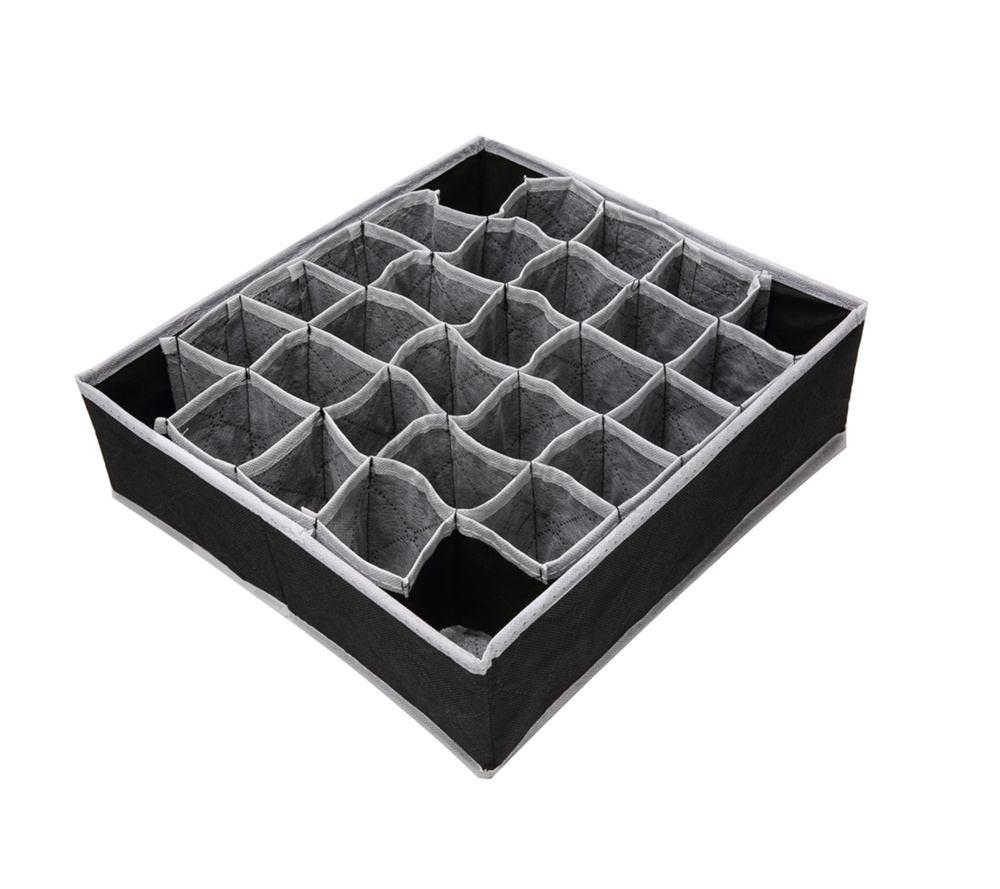 Låda för sortering, tyg, 30 fack, FOSY DRAWER ORGANISER, 32 x 32 x H 10 cm, Svart i gruppen Förvaring / Garderobsförvaring / Sorteringslådor hos SmartaSaker.se (41766)