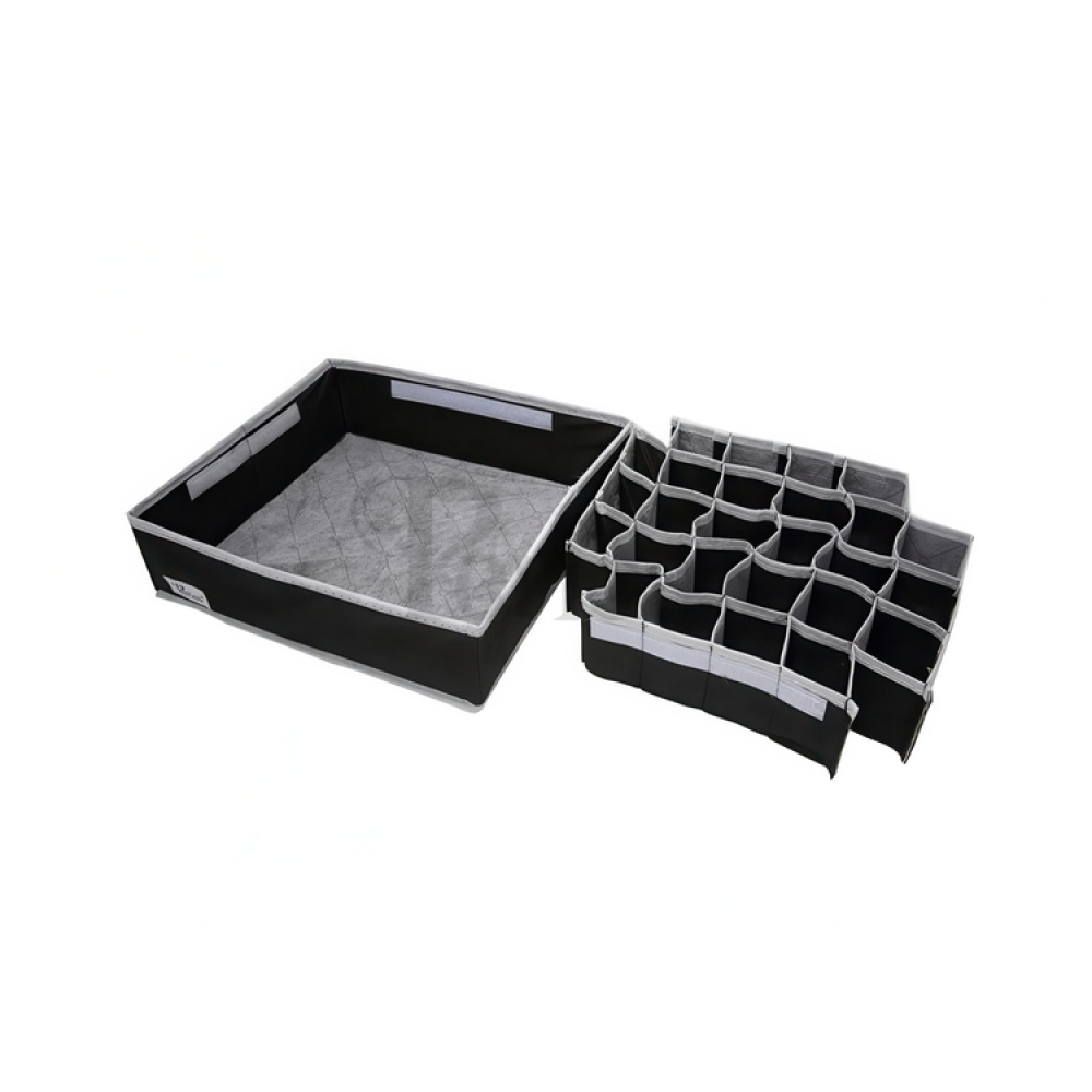 Låda för sortering, tyg, 30 fack, FOSY DRAWER ORGANISER, 32 x 32 x H 10 cm, Svart i gruppen Förvaring / Garderobsförvaring / Sorteringslådor hos SmartaSaker.se (41766)