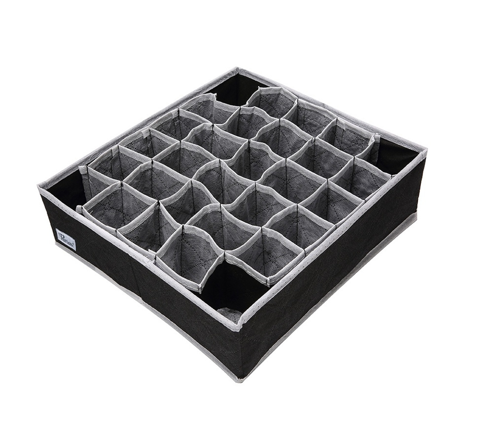 Låda för sortering, tyg, 30 fack, FOSY DRAWER ORGANISER, 32 x 32 x H 10 cm, Svart i gruppen Förvaring / Garderobsförvaring / Sorteringslådor hos SmartaSaker.se (41766)