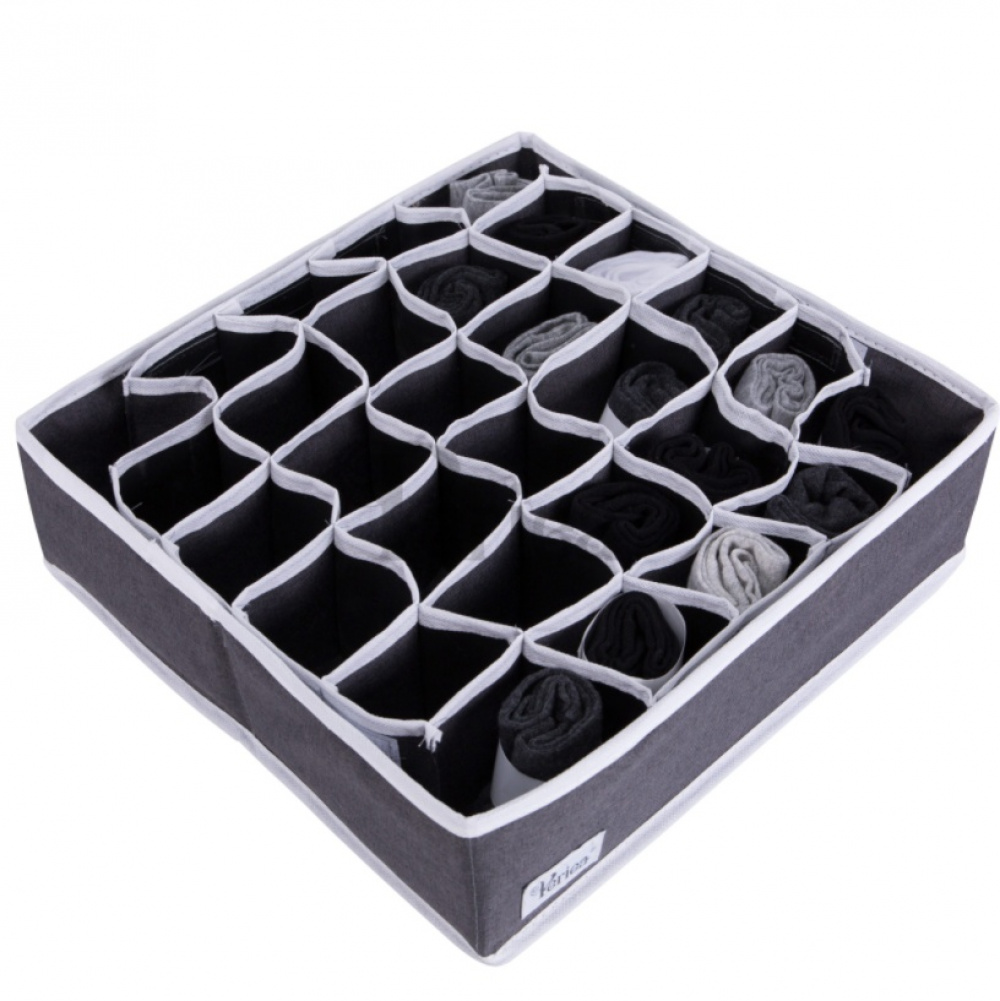 Låda för sortering, tyg, 30 Fack, OLA DRAWER ORGANISER, 34 x 32 x H10cm, Mörkgrå i gruppen Förvaring / Garderobsförvaring / Sorteringslådor hos SmartaSaker.se (41767)