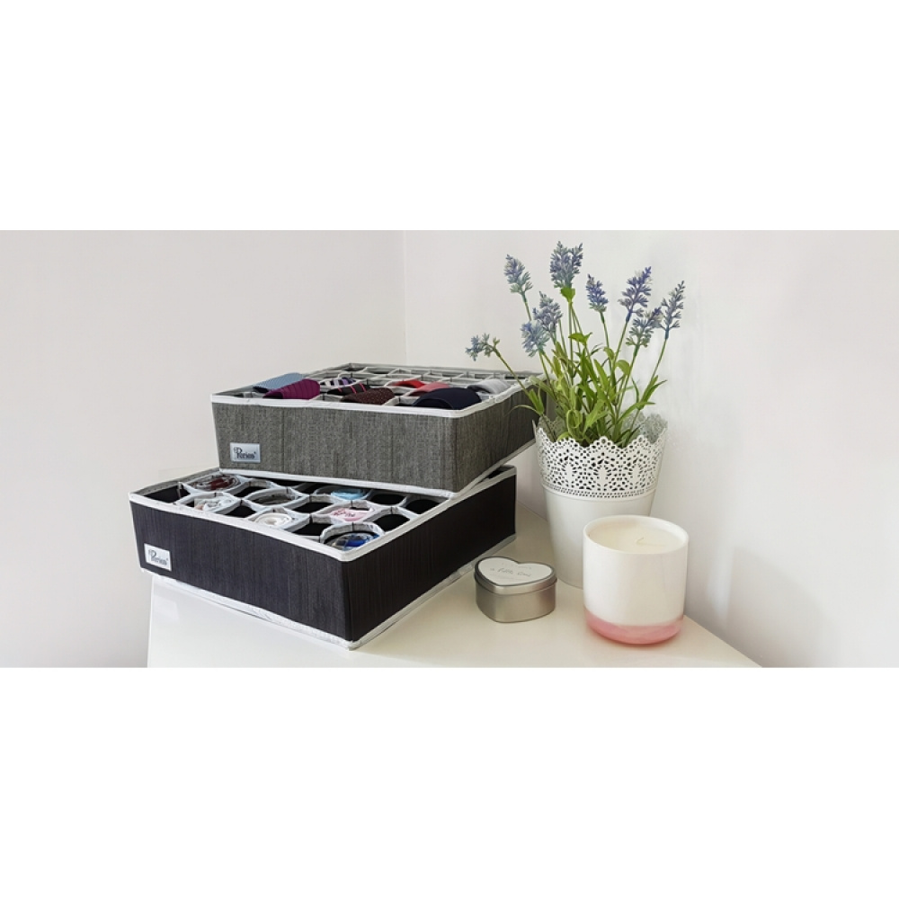 Låda för sortering, tyg, 30 Fack, OLA DRAWER ORGANISER, 34 x 32 x H10cm, Mörkgrå i gruppen Förvaring / Garderobsförvaring / Sorteringslådor hos SmartaSaker.se (41767)