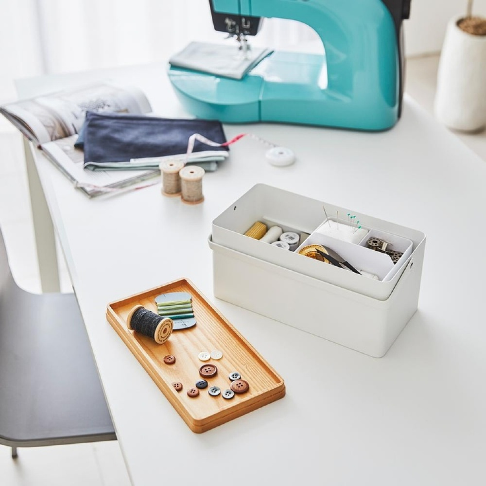 Låda för Sybehör i metall, TOWER SYSKRIN, 27 x 14 x H 13,5 cm, Vit / Trä i gruppen Förvaring / Sovrumsförvaring / Smyckesförvaring hos SmartaSaker.se (41768)