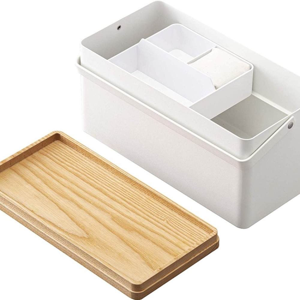 Låda för Sybehör i metall, TOWER SYSKRIN, 27 x 14 x H 13,5 cm, Vit / Trä i gruppen Förvaring / Sovrumsförvaring / Smyckesförvaring hos SmartaSaker.se (41768)