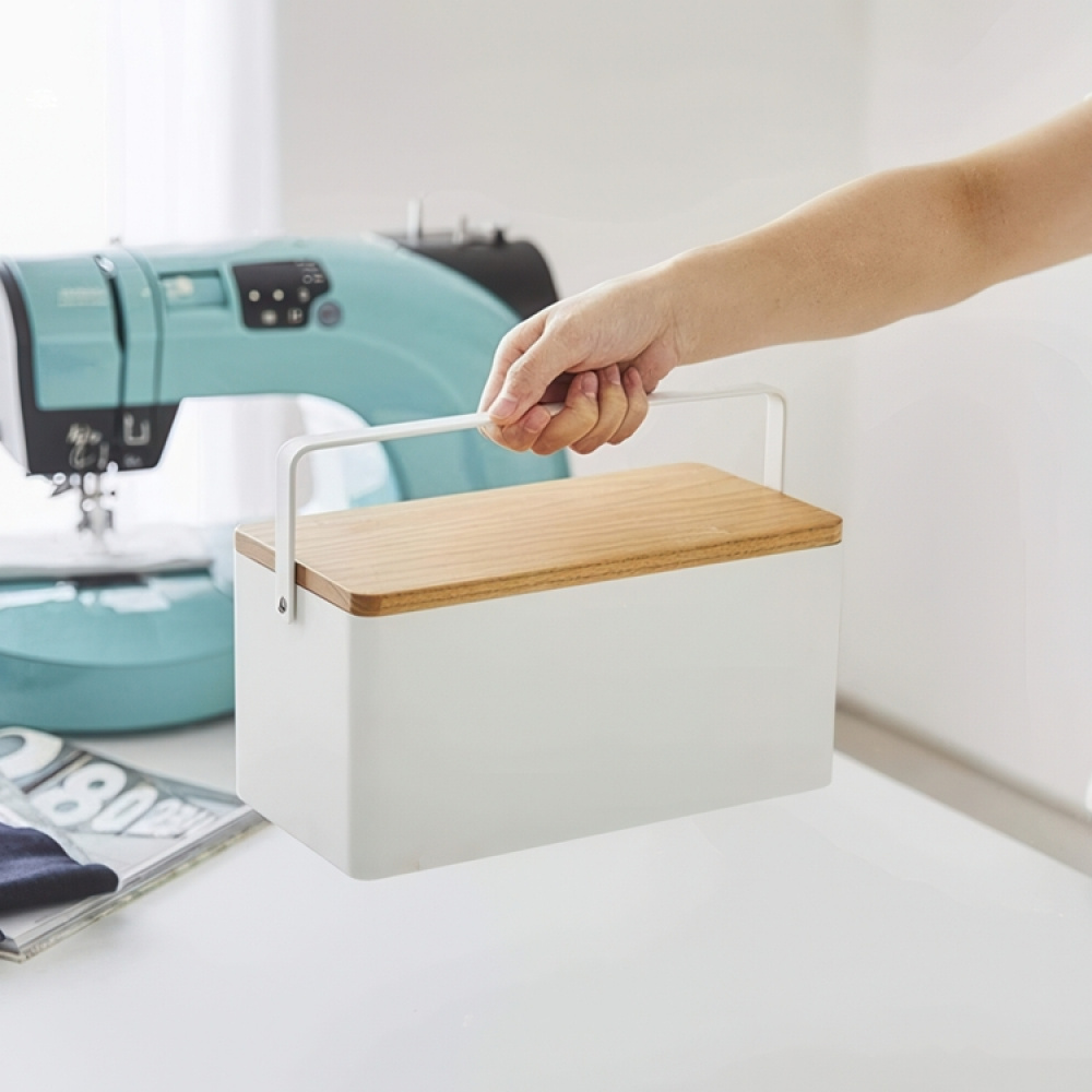 Låda för Sybehör i metall, TOWER SYSKRIN, 27 x 14 x H 13,5 cm, Vit / Trä i gruppen Förvaring / Sovrumsförvaring / Smyckesförvaring hos SmartaSaker.se (41768)