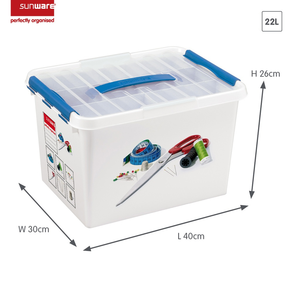 Låda för Sybehör med handtag, CRAFT BOX LARGE, 40 x 30 x H 26 cm, Vit / Blå i gruppen Förvaring / Tvätt och tork / Stryktillbehör hos SmartaSaker.se (41769)