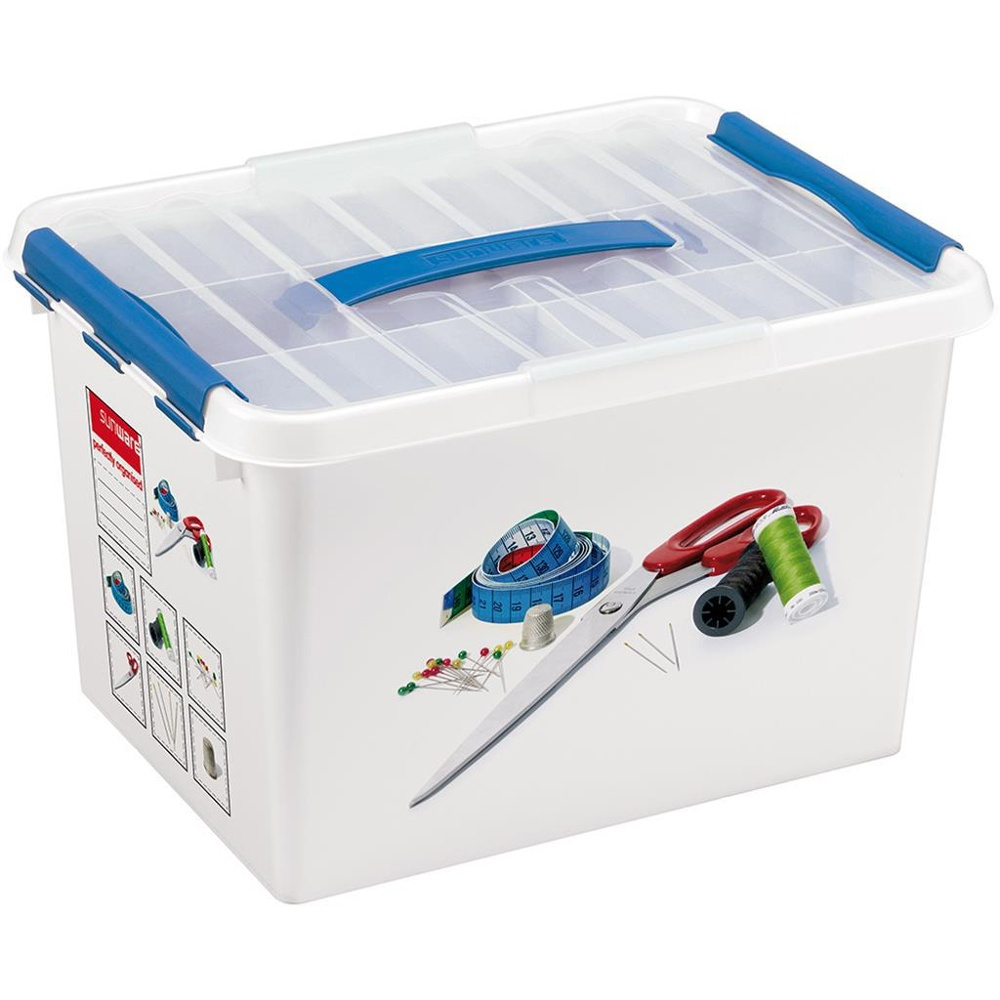 Låda för Sybehör med handtag, CRAFT BOX LARGE, 40 x 30 x H 26 cm, Vit / Blå i gruppen Förvaring / Tvätt och tork / Stryktillbehör hos SmartaSaker.se (41769)