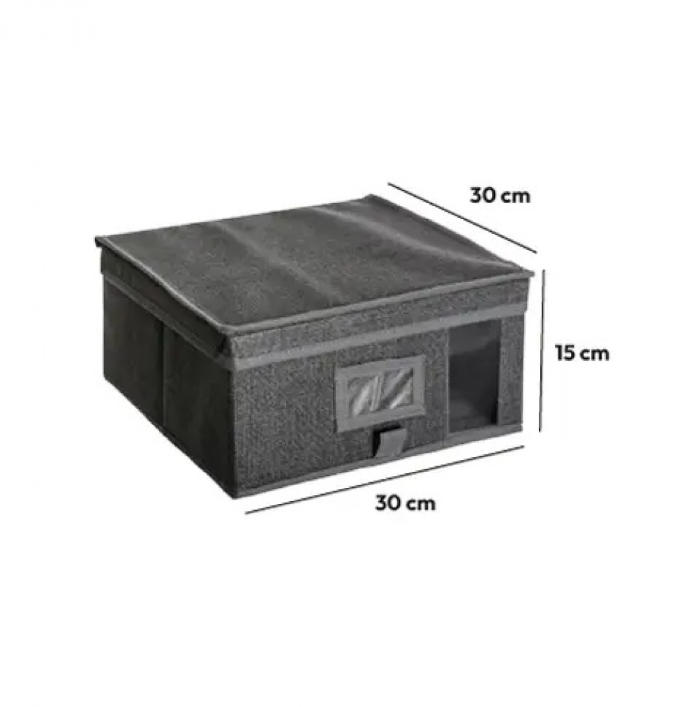 Låda i tyg med lock, ORSO STORAGE BOX SMALL, 30 x 30 x H 15 cm, Mörkgrå i gruppen Förvaring / Förvaringslådor hos SmartaSaker.se (41772)