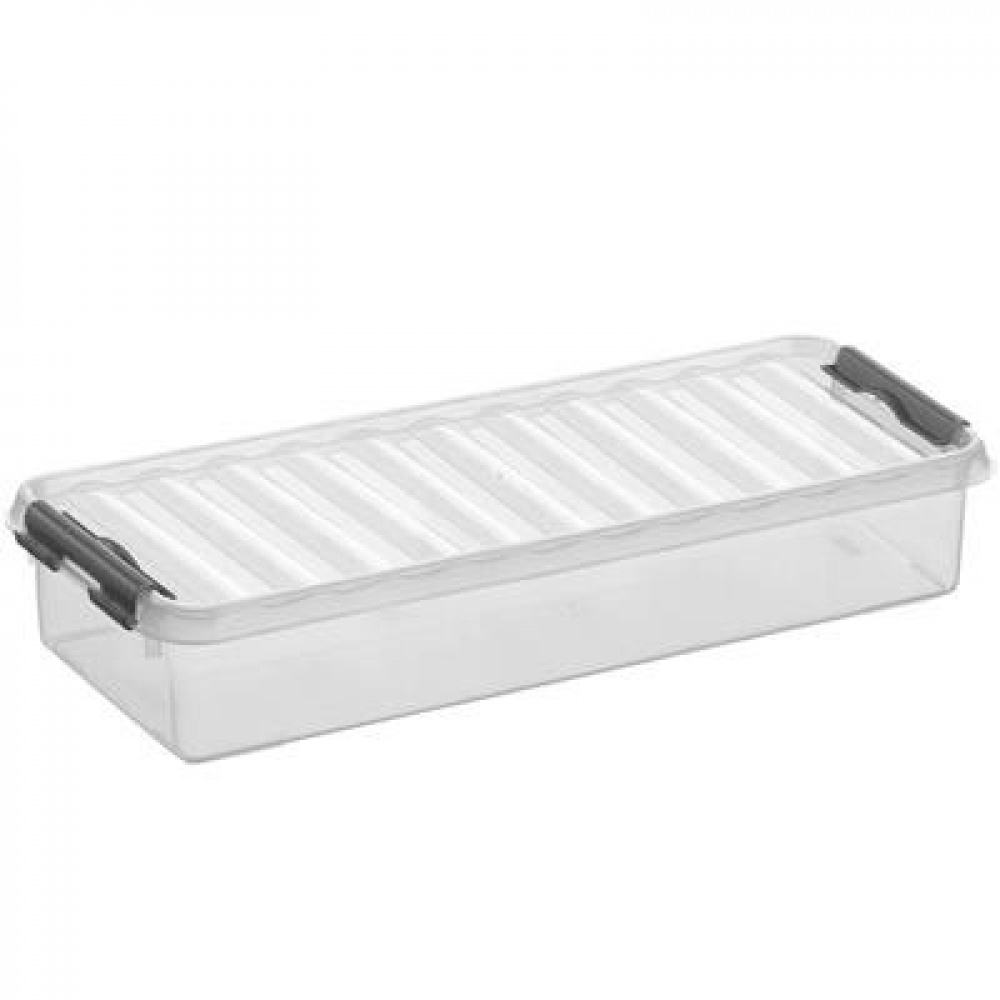 Låda Långsmal, 2,5L, Q-LINE, 38,8 x 14,2 x H 6,5 cm, Klar / Silvergrå i gruppen Förvaring / Förvaringslådor hos SmartaSaker.se (41777)