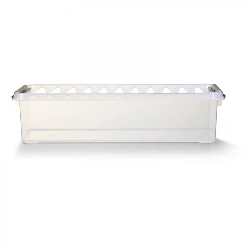 Låda Långsmal, 3,5L, Q-LINE, 38,8 x 14,2 x H 9,2 cm, Klar / Silvergrå i gruppen Förvaring / Förvaringslådor hos SmartaSaker.se (41778)