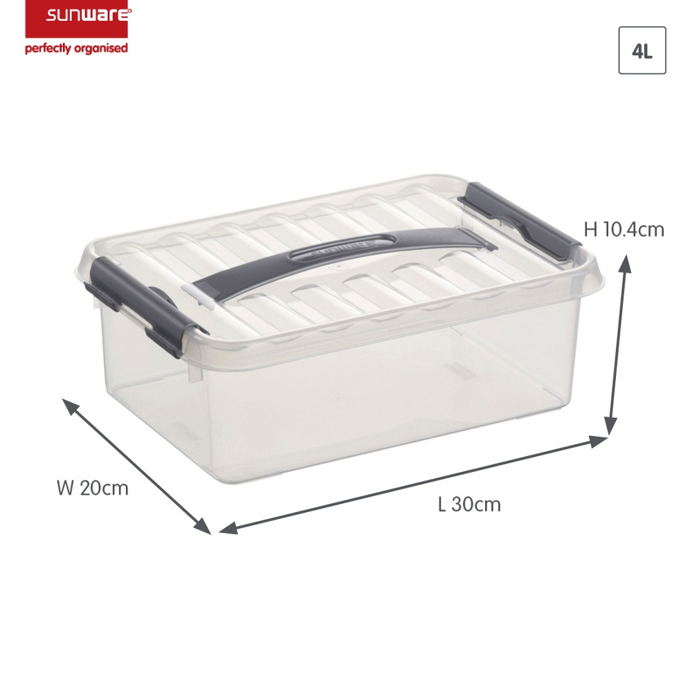 Låda med handtag, Liten, Låg, 4 Liter, Q-LINE BOX, 30 x 20 x H10,4 cm, Klar / Silvergrå i gruppen Förvaring / Förvaringslådor hos SmartaSaker.se (41779)