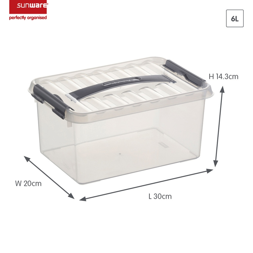 Låda med handtag, 6 Liter, Q-LINE BOX, 30,7 x 20 x H 14,3 cm, Klar / Silvergrå i gruppen Förvaring / Förvaringslådor hos SmartaSaker.se (41780)