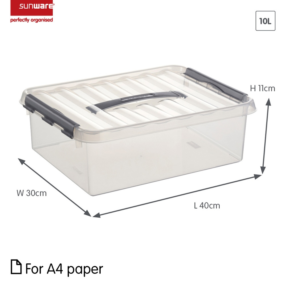Låda med handtag, Låg, 10 Liter, Q-LINE BOX, 40 x 30 x H11 cm, Klar / Silvergrå i gruppen Förvaring / Förvaringslådor hos SmartaSaker.se (41782)