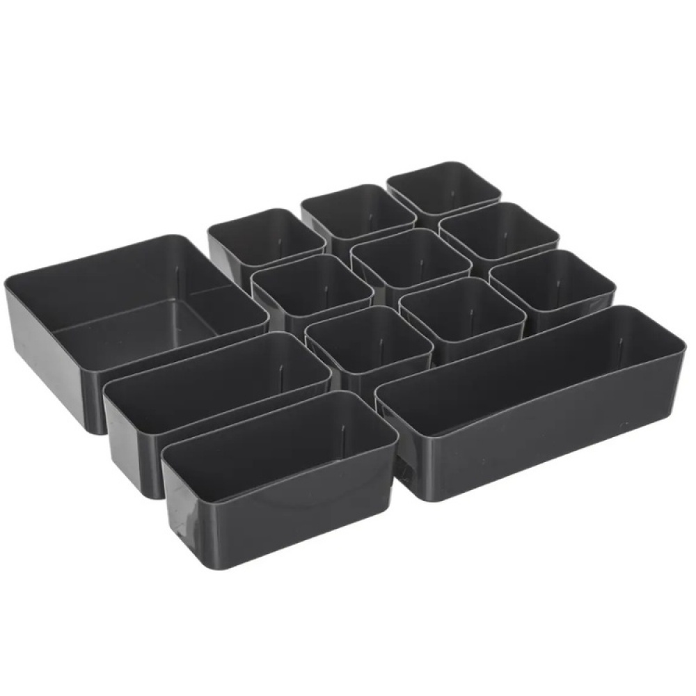 Låda med 12 burkar för sortering, EZY SORT IT LARGE, 35 x 28,5 x H 7 cm, Transparent / Grå i gruppen Förvaring / Förvaringslådor hos SmartaSaker.se (41783)