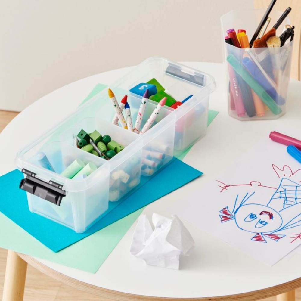 Låda med 4 insatser, SMARTSTORE 3,5L, CLASSIC, Långsmal, 38 x 14 x H 11 cm, Transparent / Svart i gruppen Förvaring / Förvaringslådor hos SmartaSaker.se (41784)
