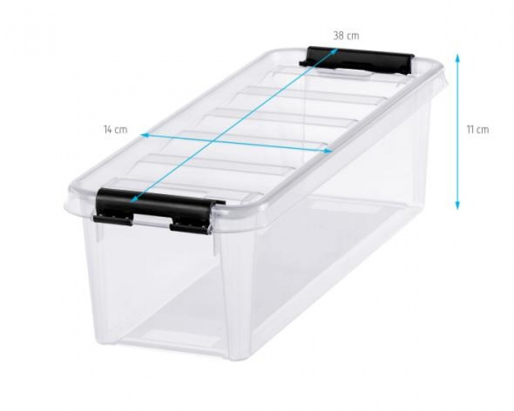 Låda med 4 insatser, SMARTSTORE 3,5L, CLASSIC, Långsmal, 38 x 14 x H 11 cm, Transparent / Svart i gruppen Förvaring / Förvaringslådor hos SmartaSaker.se (41784)