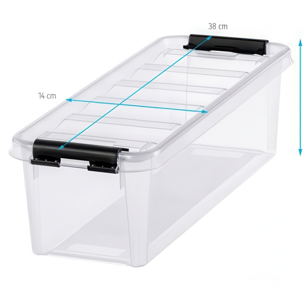 Låda med 4 insatser, SMARTSTORE 3,5L, CLASSIC, Långsmal, 38 x 14 x H 11 cm, Transparent / Svart i gruppen Förvaring / Förvaringslådor hos SmartaSaker.se (41784)
